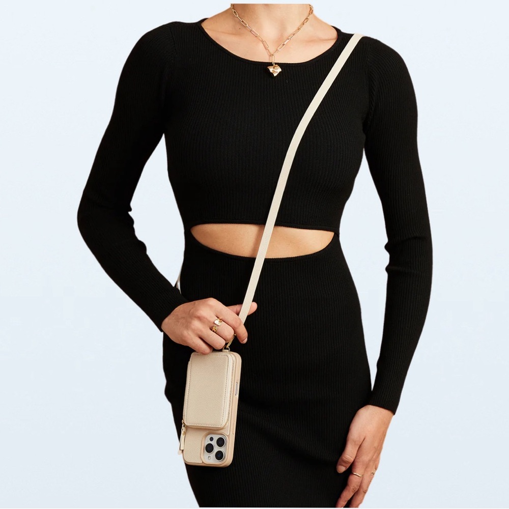ZVE Classic iPhone Leather Crossbody Case in Ivory for IPhone 13 Pro